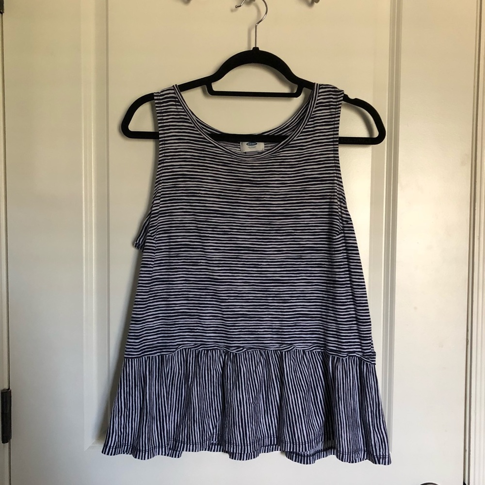 Striped White & Navy Peplum Tank
